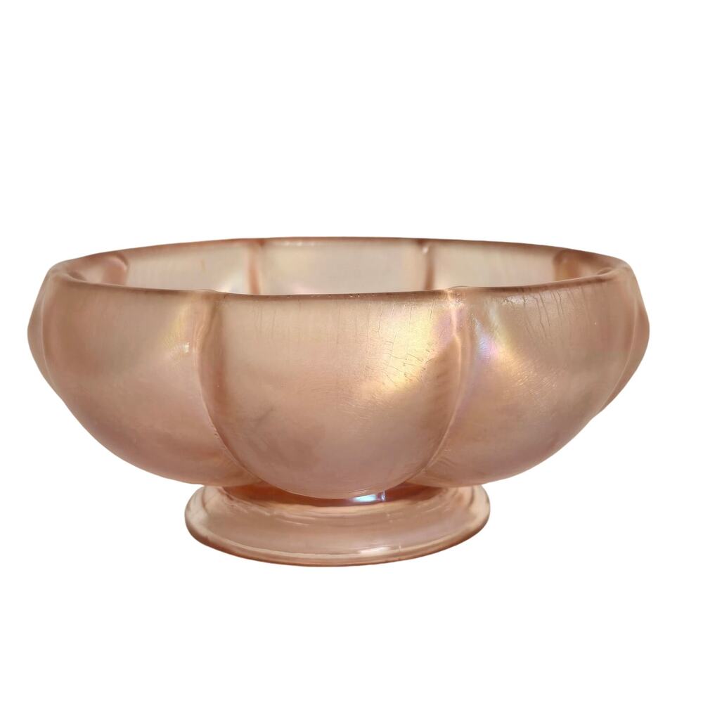 VTG Fenton Bowl 75th Anniversary Pink Velva Rose Iridescent Melon Glass 1980s